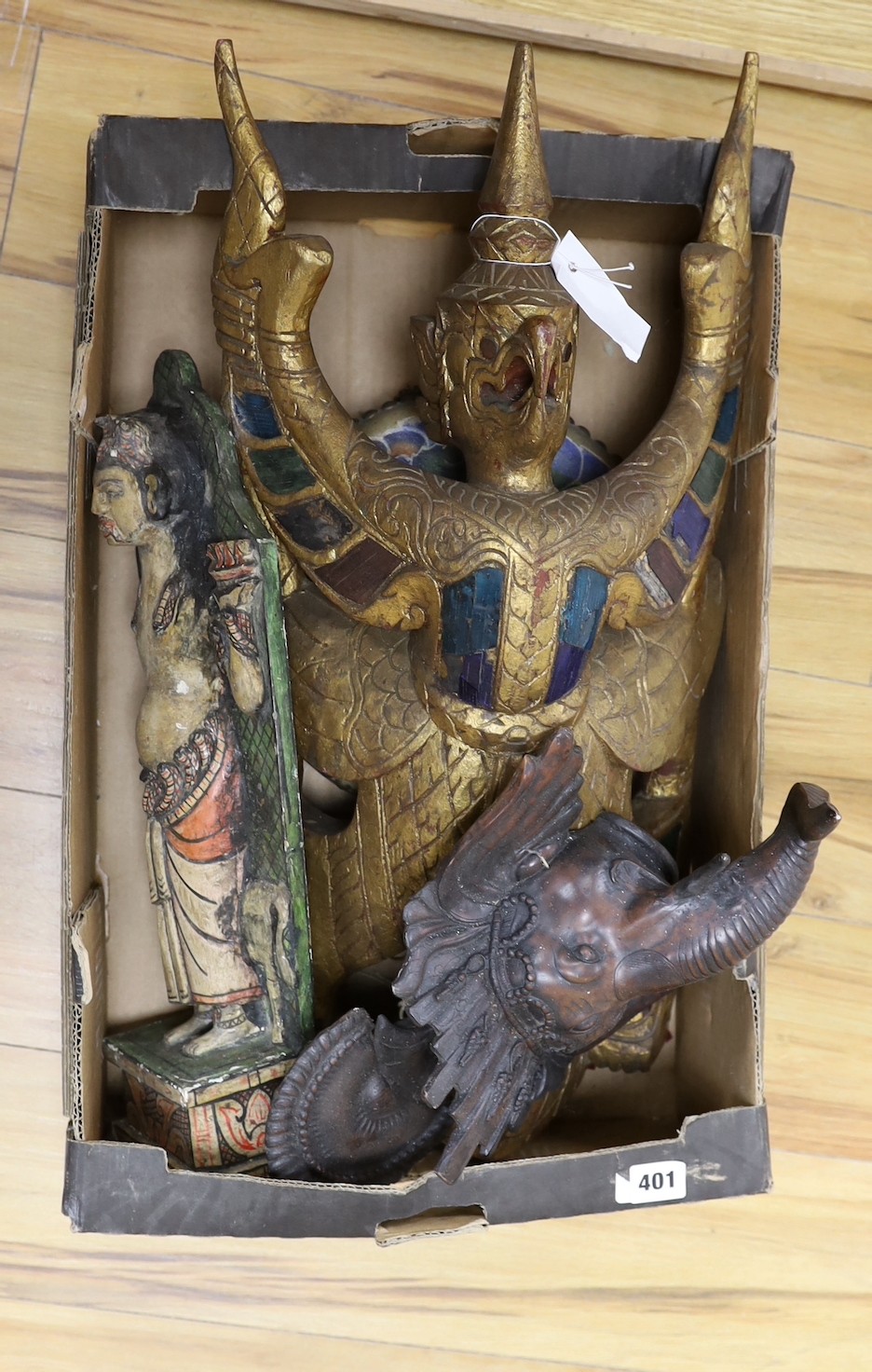Assorted South Asian carvings and composition figures